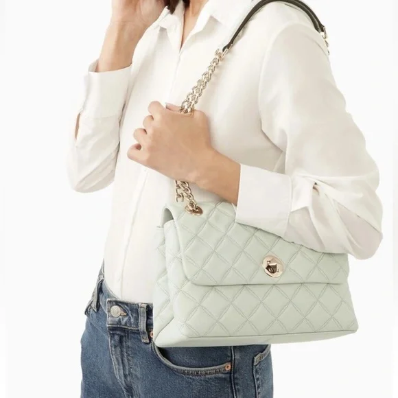 KATE SPADE NATALIA MEDIUM FLAP CROSSBODY SHOULDER CRYSTAL BLUE LEATHER BAG - Picture 2 of 16